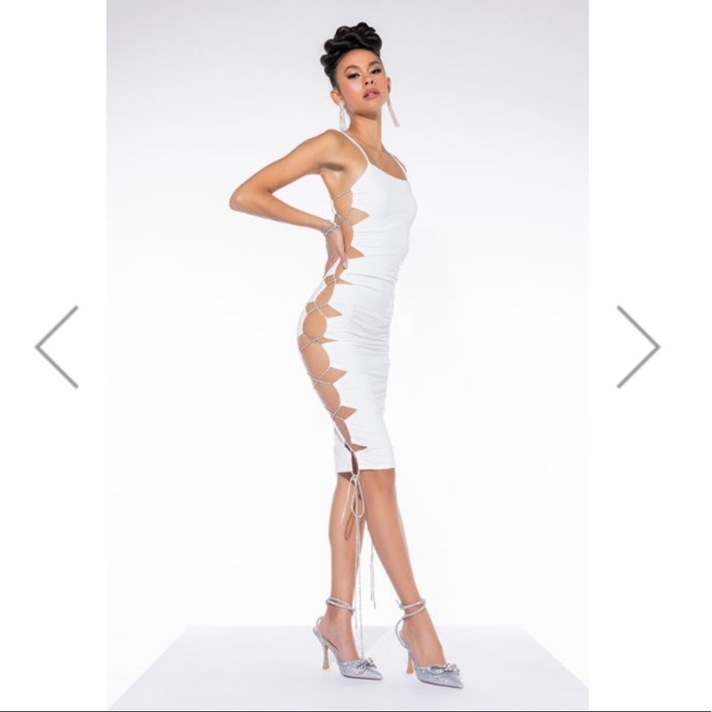 YOU KNOW THAT'S RIGHT RHINESTONE LACE UP MIDI DRESS from Shop Akira